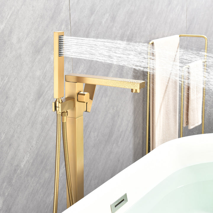 Single-Handle Freestanding Bath Tub Filler Faucet Handheld Shower in Gold