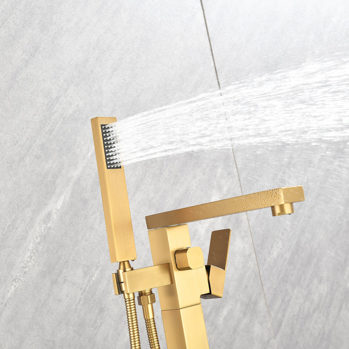 Single-Handle Freestanding Bath Tub Filler Faucet Handheld Shower in Gold