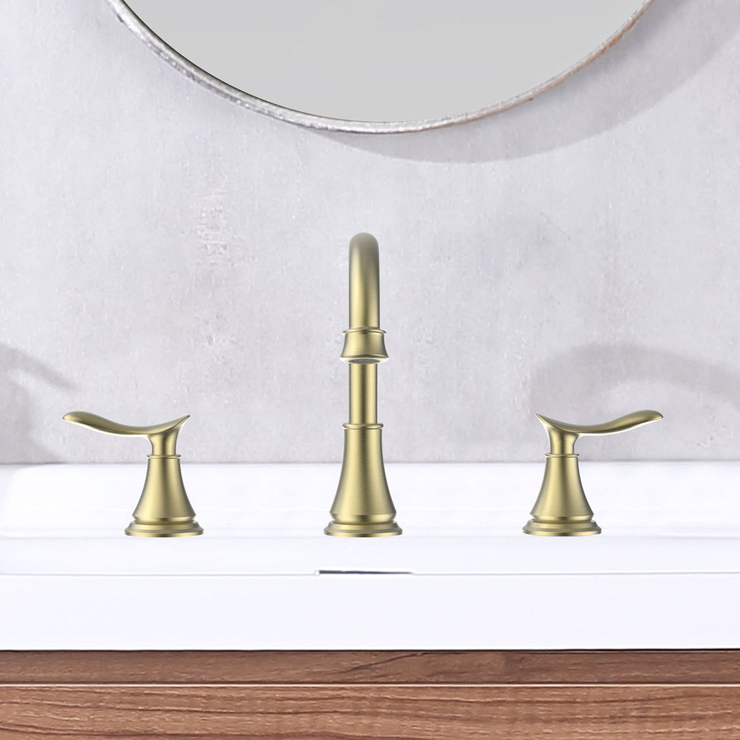 2-Handle 8 inch Widespread Bathroom Sink Faucet Lavatory Faucet 3 Hole With Pop Up Drain Assembly