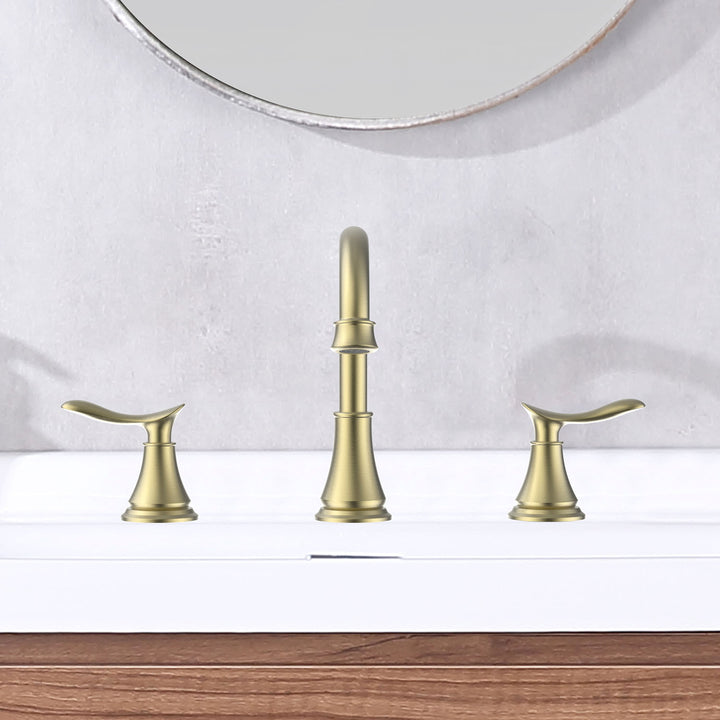 2-Handle 8 inch Widespread Bathroom Sink Faucet Lavatory Faucet 3 Hole With Pop Up Drain Assembly
