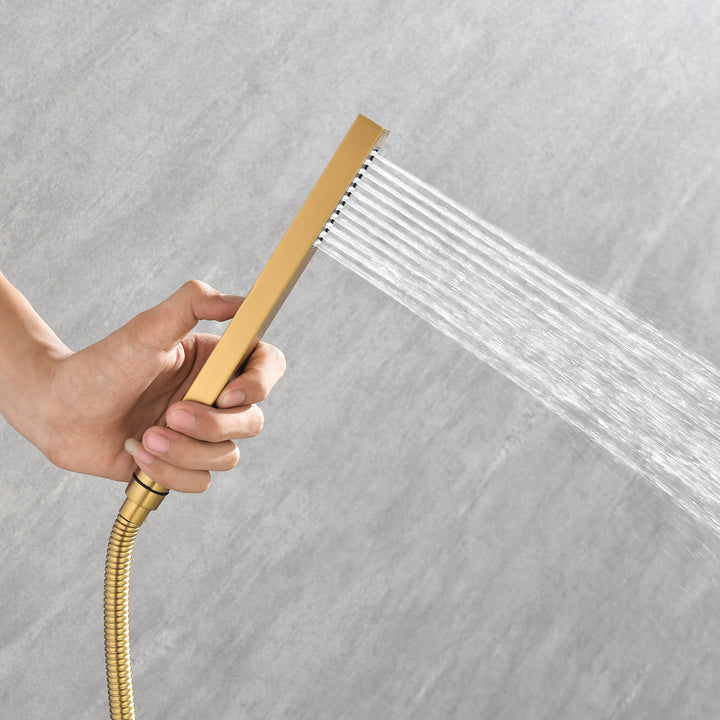 Single-Handle Freestanding Bath Tub Filler Faucet Handheld Shower in Gold