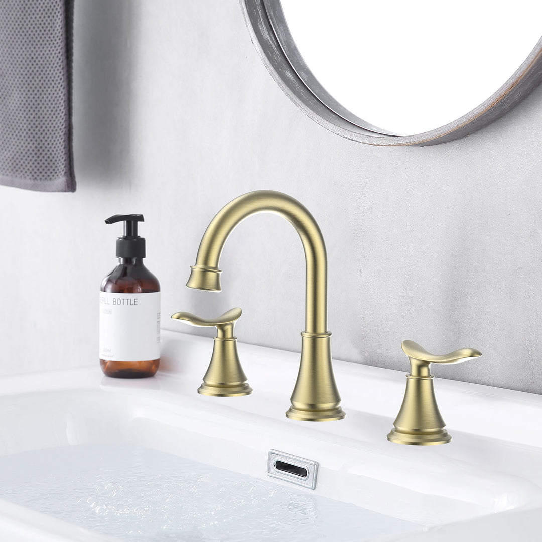 2-Handle 8 inch Widespread Bathroom Sink Faucet Lavatory Faucet 3 Hole With Pop Up Drain Assembly
