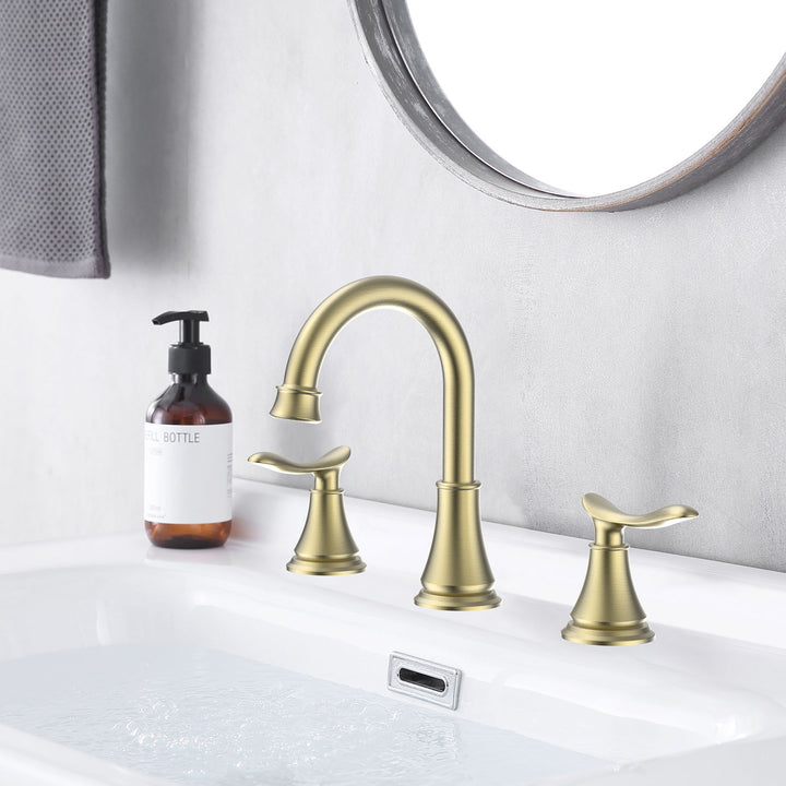 2-Handle 8 inch Widespread Bathroom Sink Faucet Lavatory Faucet 3 Hole With Pop Up Drain Assembly