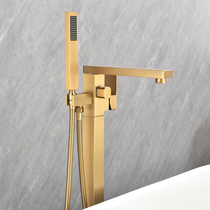 Single-Handle Freestanding Bath Tub Filler Faucet Handheld Shower in Gold
