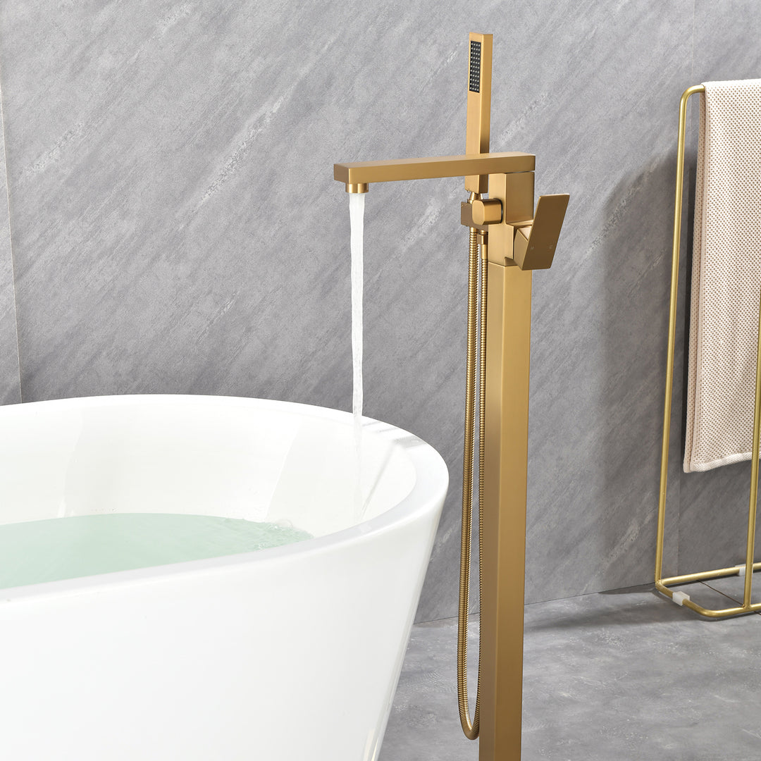 Single-Handle Freestanding Bath Tub Filler Faucet Handheld Shower in Gold