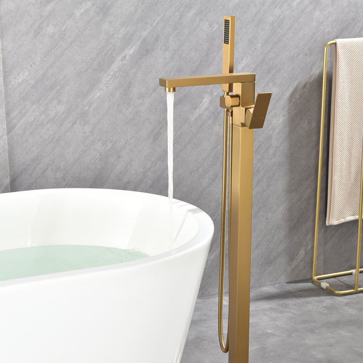 Single-Handle Freestanding Bath Tub Filler Faucet Handheld Shower in Gold
