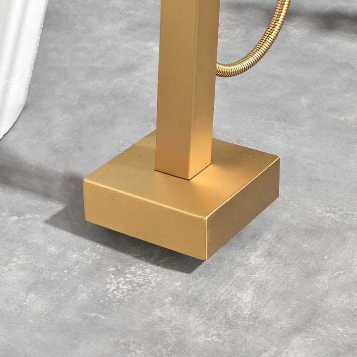 Single-Handle Freestanding Bath Tub Filler Faucet Handheld Shower in Gold