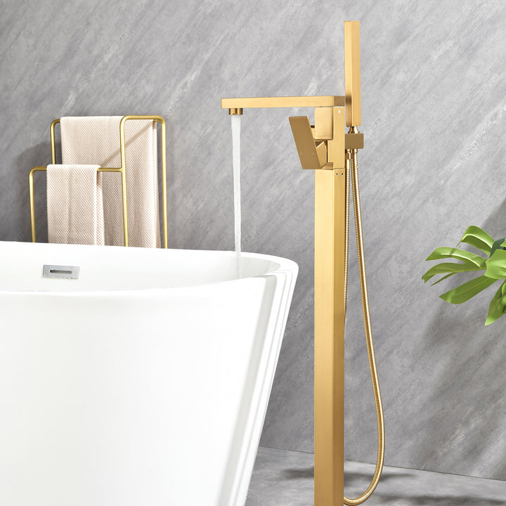 Single-Handle Freestanding Bath Tub Filler Faucet Handheld Shower in Gold