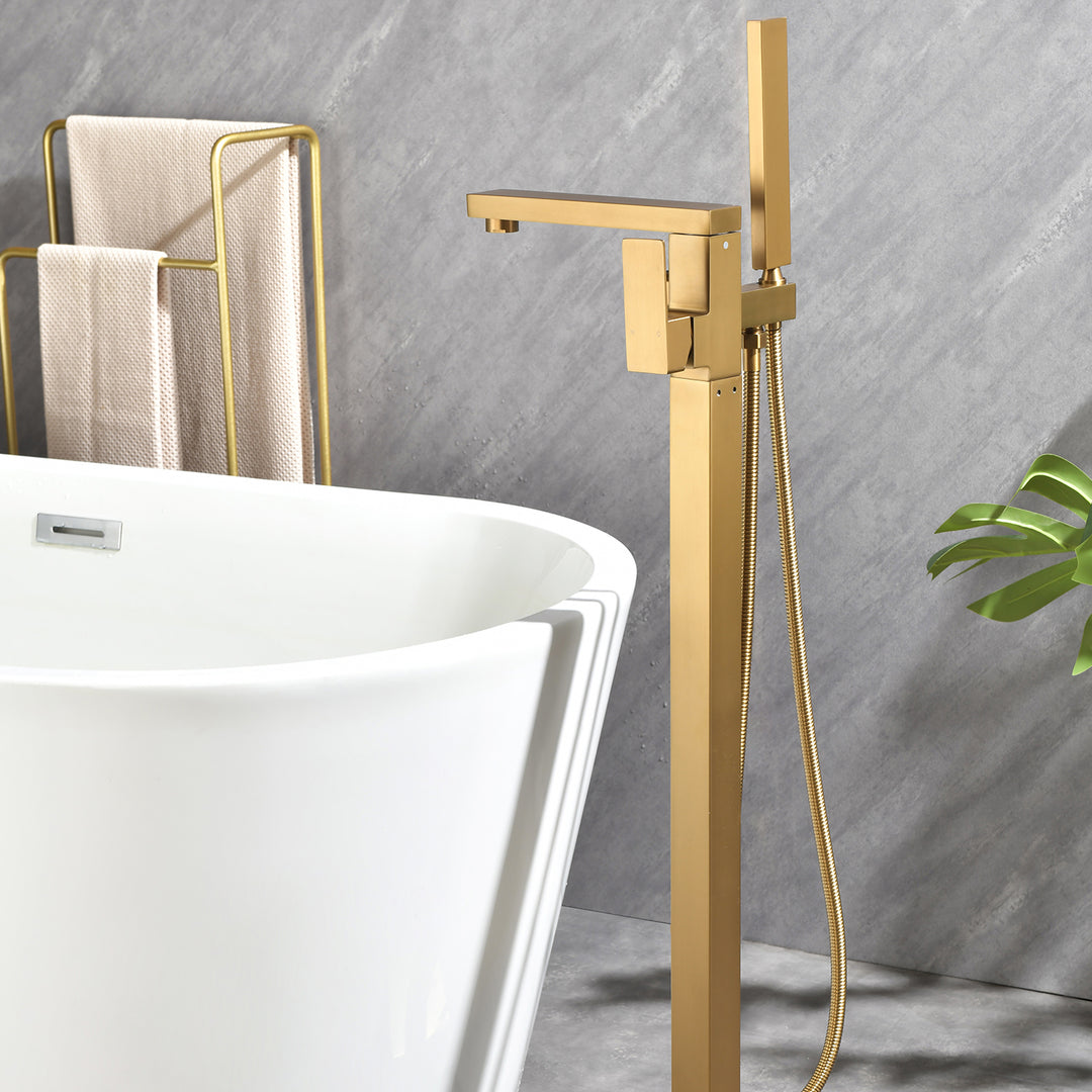 Single-Handle Freestanding Bath Tub Filler Faucet Handheld Shower in Gold