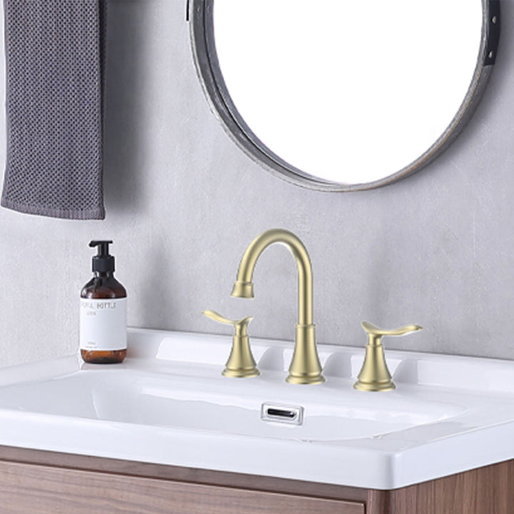 2-Handle 8 inch Widespread Bathroom Sink Faucet Lavatory Faucet 3 Hole With Pop Up Drain Assembly