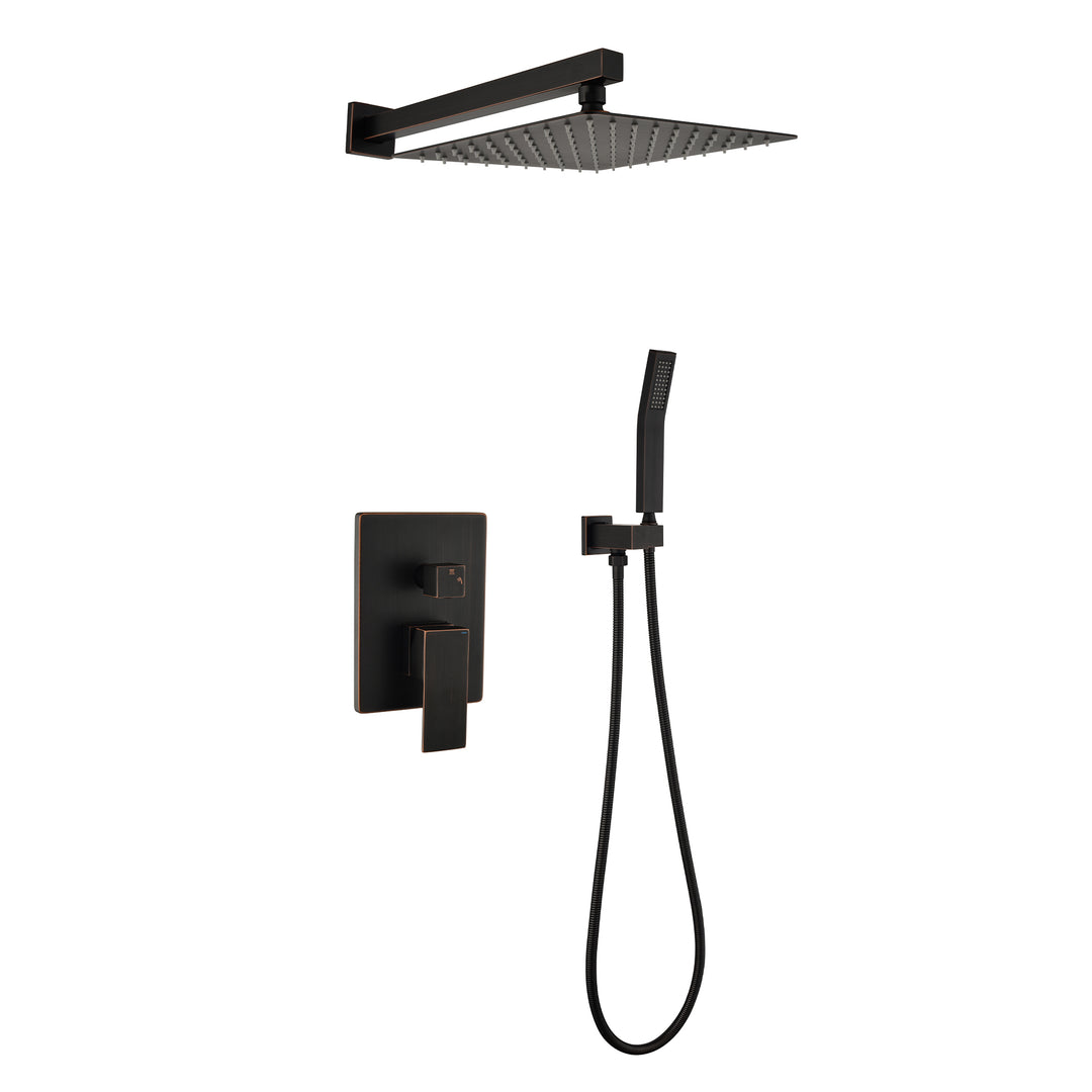 WELLFOR DT 12-in Rain Shower Head Wall Mount Matte Black Dual Head Waterfall Built-in Shower Faucet System with 2-Way Diverter Valve Included