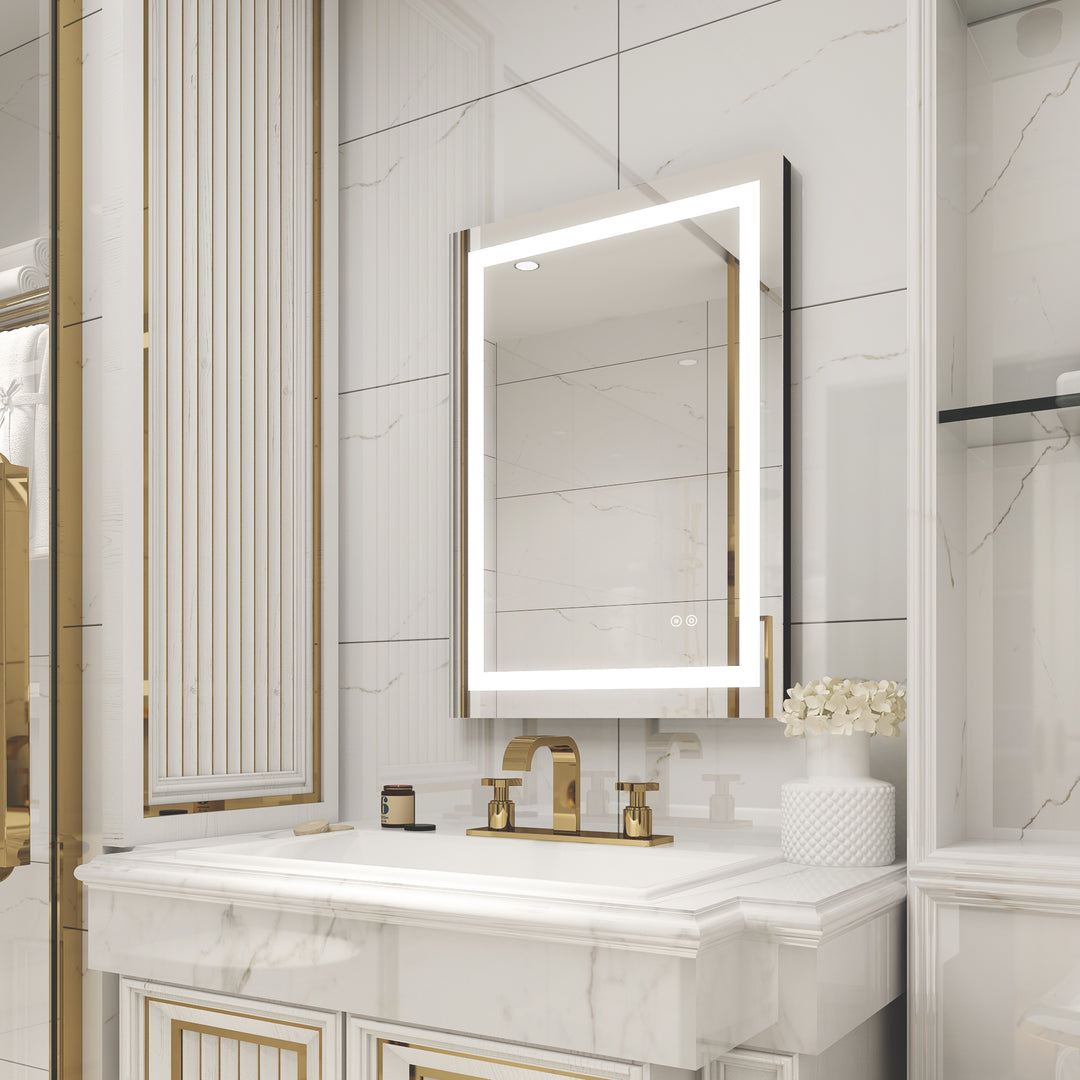 20 in. W x 28 in. H Rectangular Frameless Anti-Fog LED Light Bathroom Vanity Mirror in Aluminum