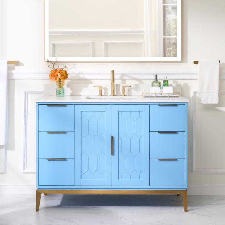 48" Bathroom Vanity in Light Blue with Carrara White Quartz Vanity Top with White Sink