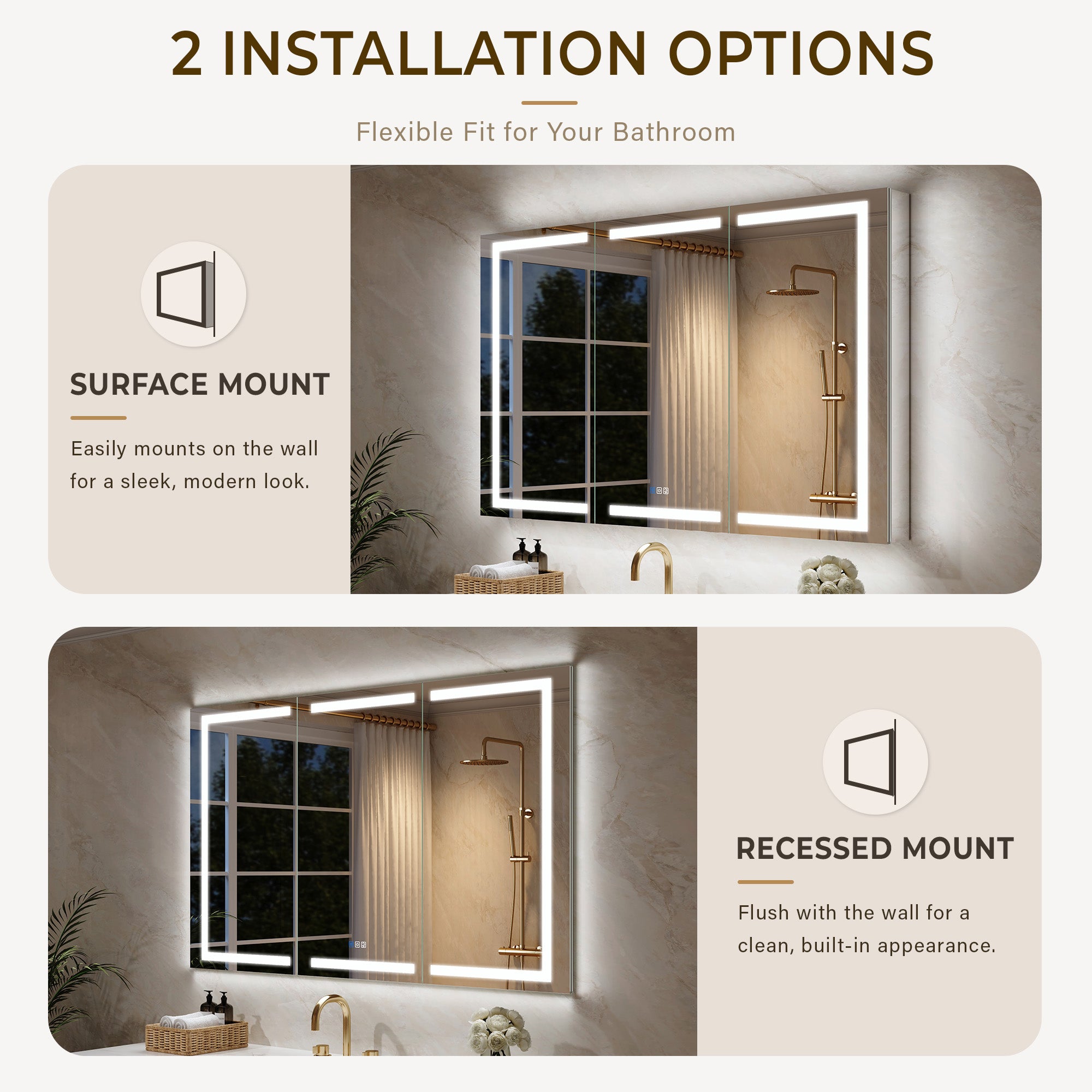 60 in. x 36 in. Aluminum LED Bathroom Medicine Cabinet with Anti-Fog, Dimmable Lighting, Outlet, Surface or Recessed Mount