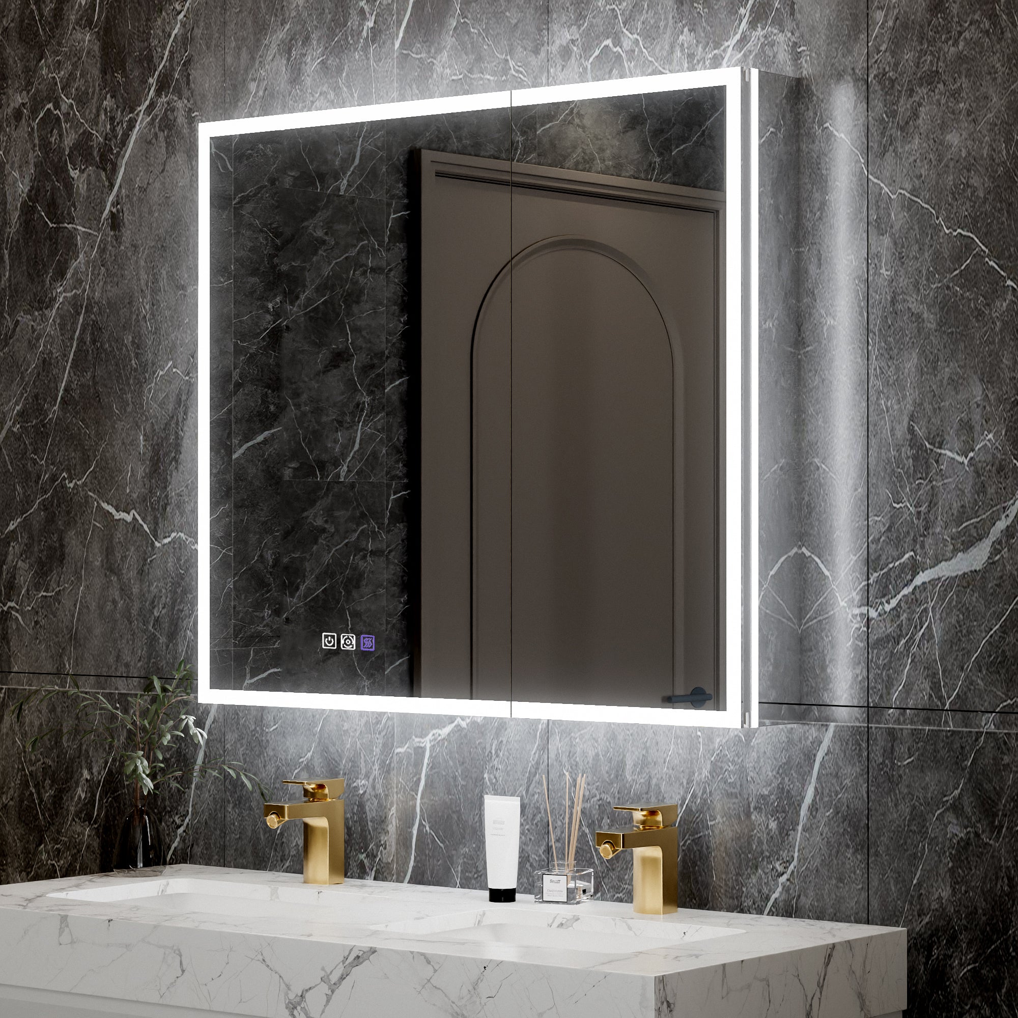 36 in. x 32 in. Recessed/Surface Mount LED Medicine Cabinet with 5X Magnifier Mirror, Aluminum Frame