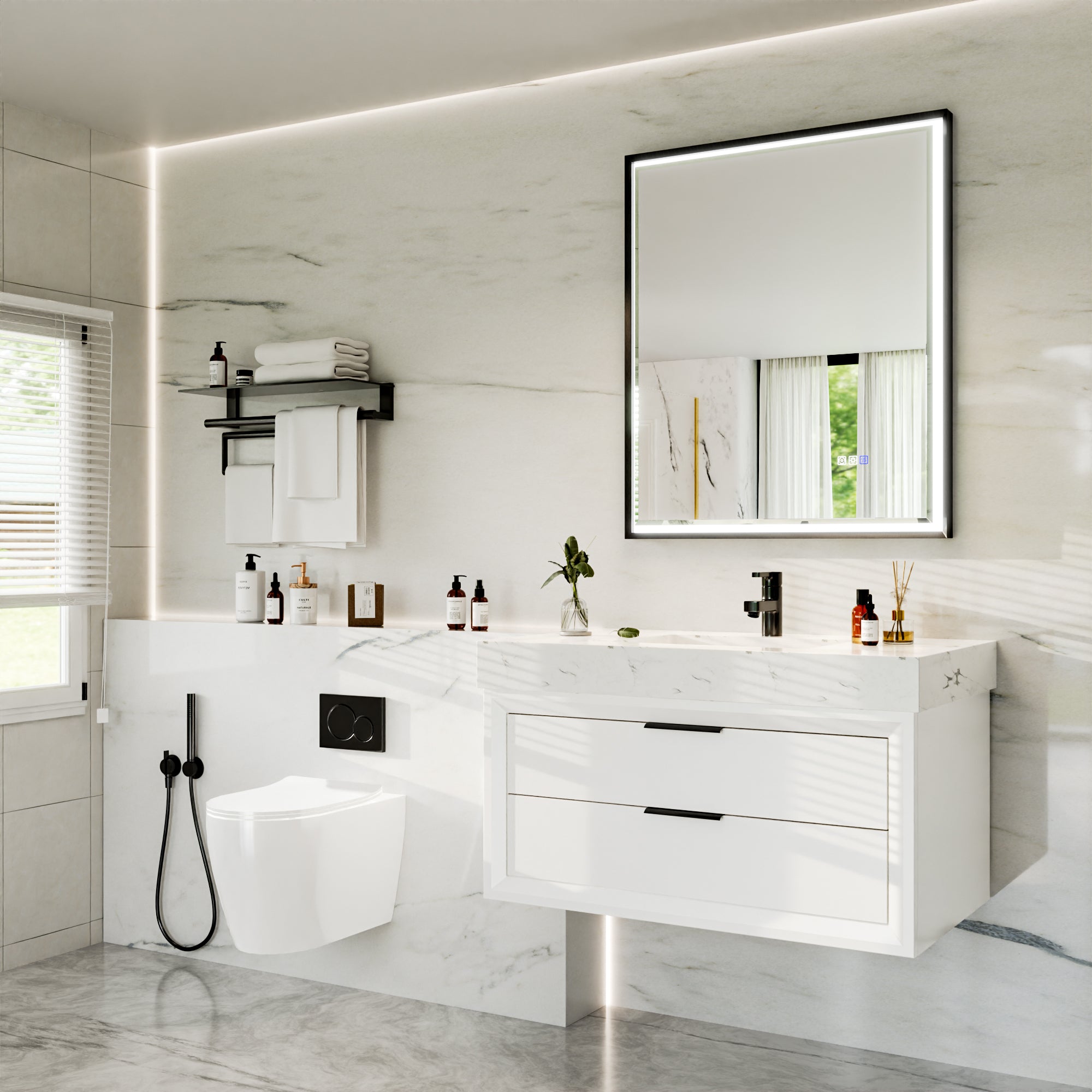 30 in. W x 36 in. Aluminum Framed LED Bathroom Mirror - Anti-Fog, Dimmable, Smart Memory, Matte Black