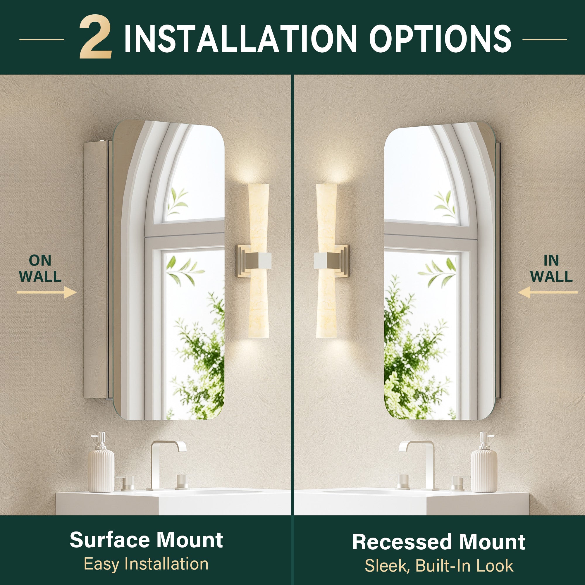 16 in. × 32 in. Aluminum Mirror Medicine Cabinet with Reversible Door Swing, Recessed or Surface Mount, Adjustable Shelves