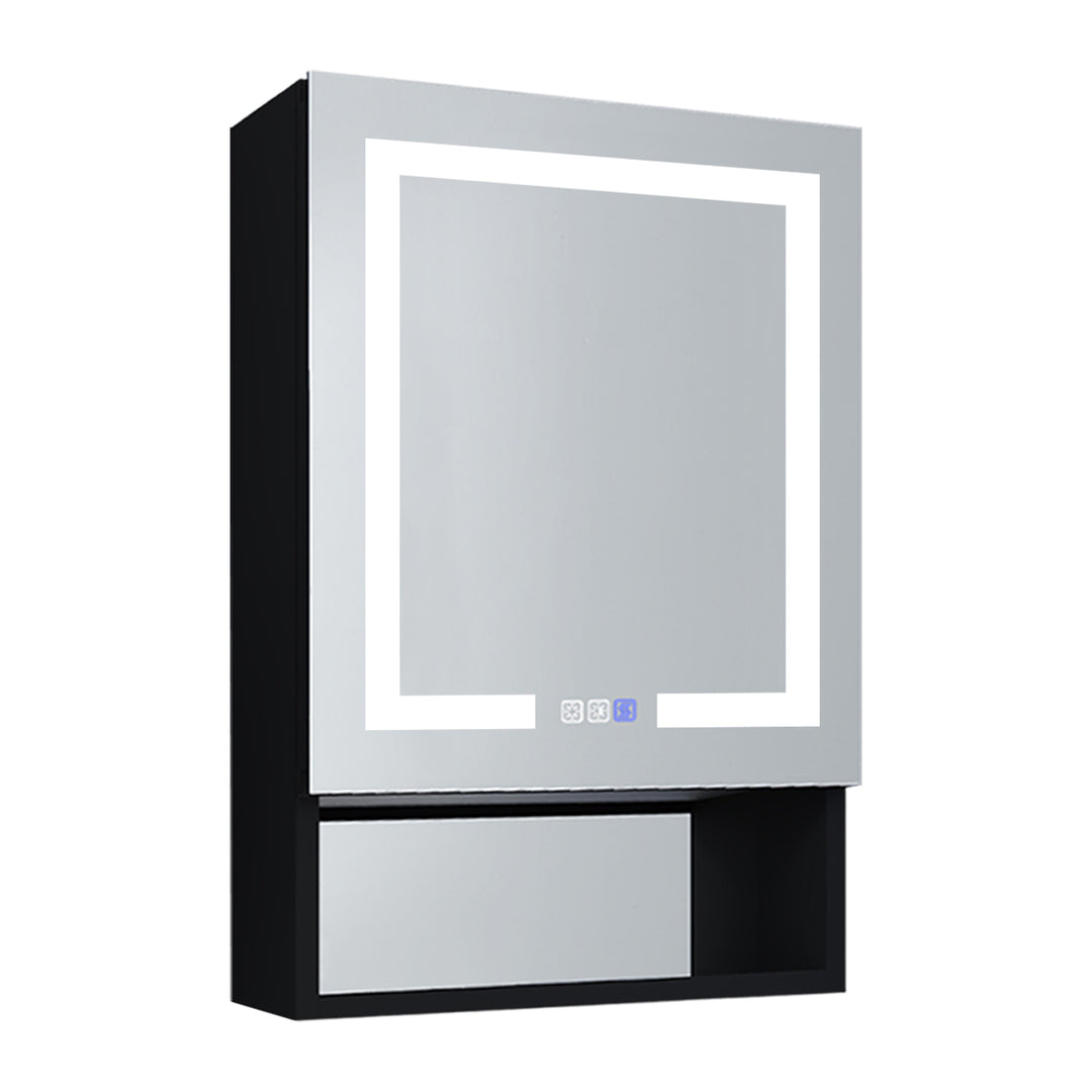 24" W x 32" H Lighted Black Bathroom Medicine Cabinet with Double Sided Mirror And Lights，Outlet Left Side