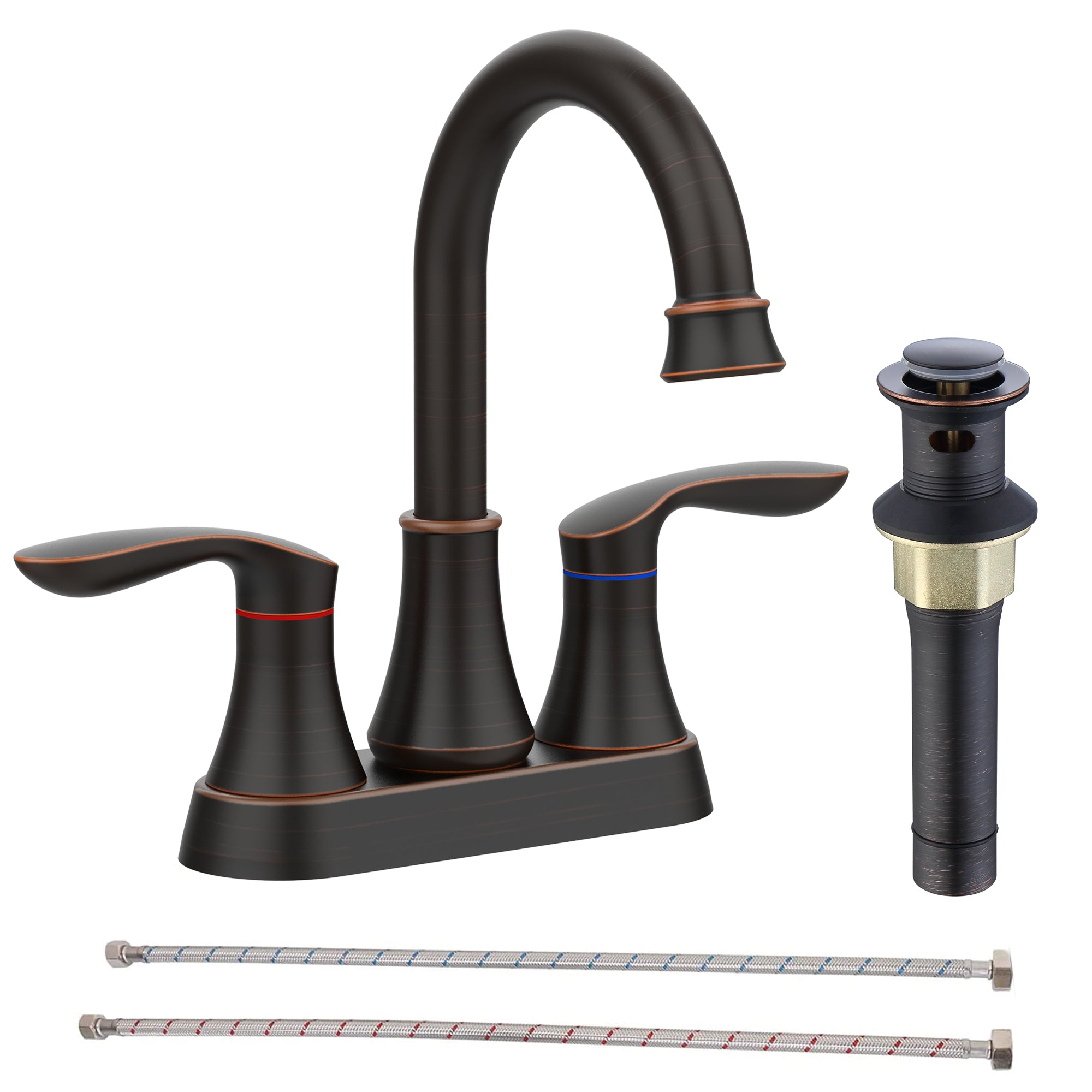 4 in. Centerset Double Handle High Arc Bathroom Faucet with Drain Kit Included