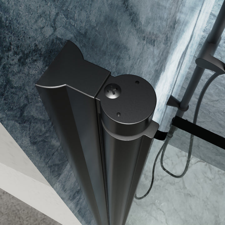 34" W x 72" H Pivot Semi-Frameless Shower Door Matte Black Frosted Glass Shower Door with Handle