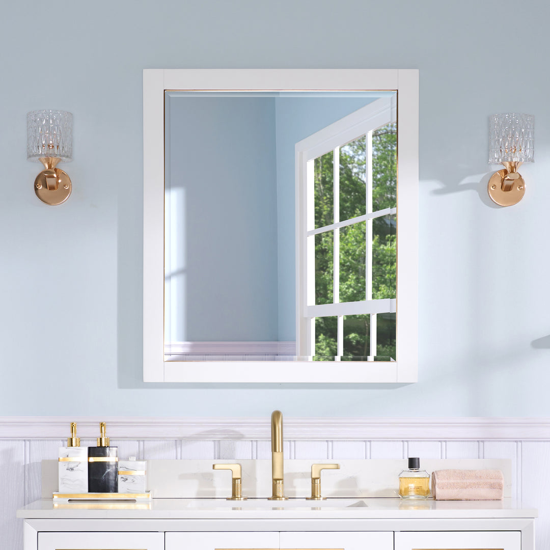 28 in. W x 32 in. H Framed Rectangular Beveled Edge Bathroom Vanity Mirror