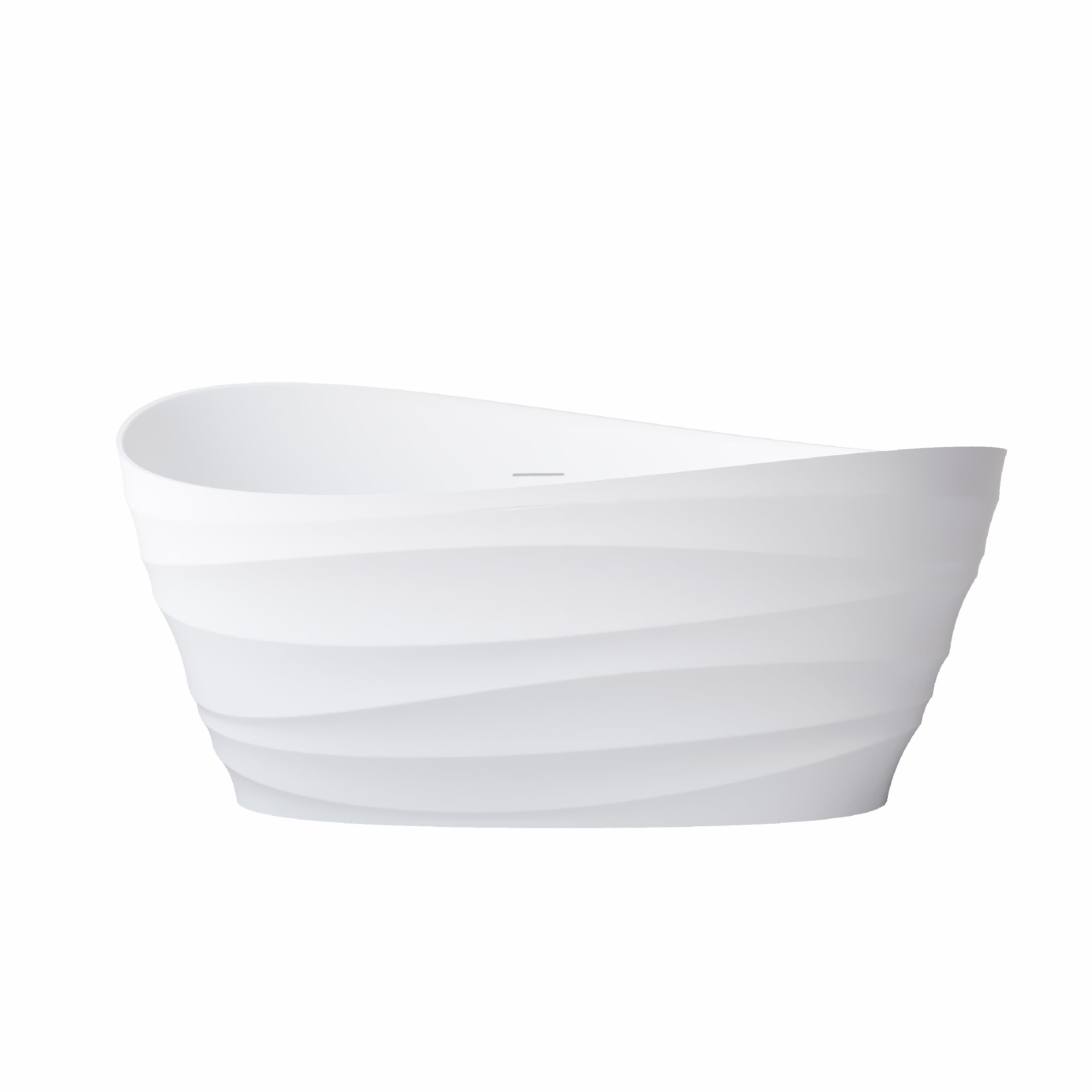 62" Freestanding Bathtub with Unique Ripple Texture, Modern Solid surface Soaking Tub with Overflow & Drain, Matte White