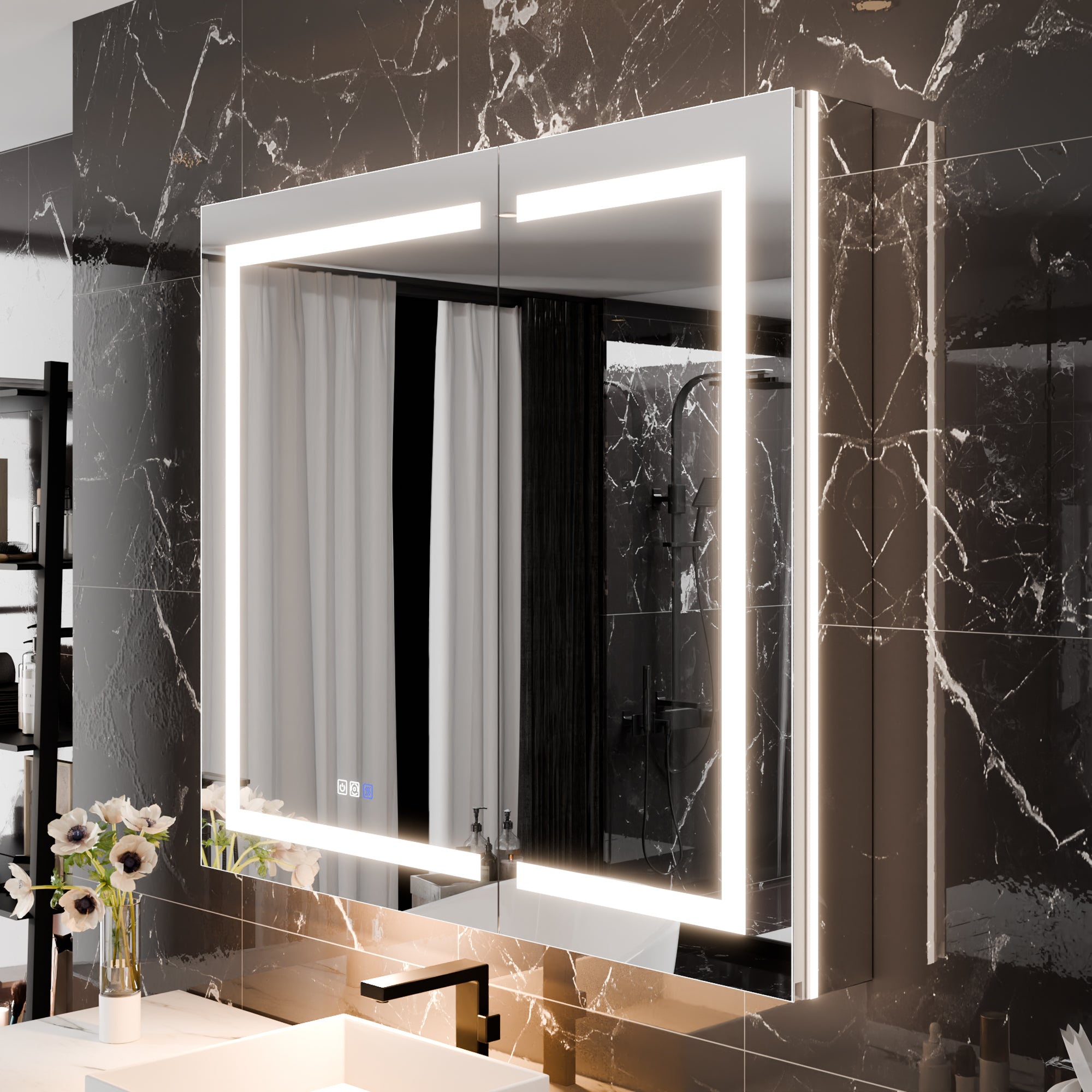 WELLFOR 42 in. x 36 in. Recessed/Surface Mount LED Medicine Cabinet with 5X Magnifier Mirror and Night Light