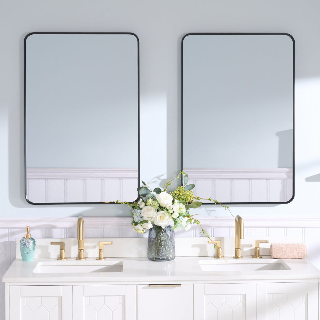 24-in W x 36-in H Black Rectangular Framed Bathroom Vanity Mirror