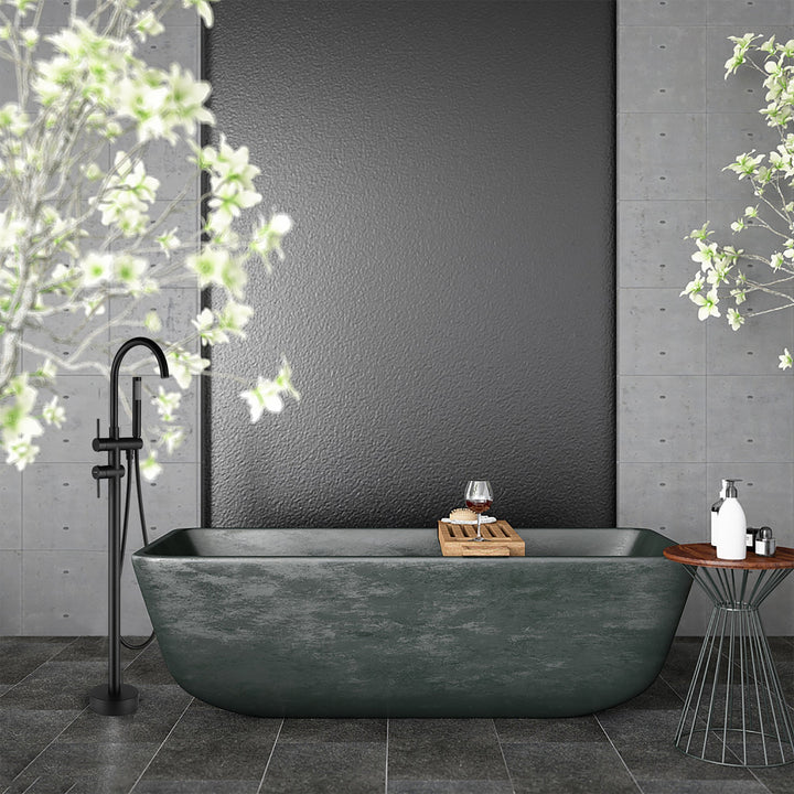 2-Handle Free Standing Floor Mount Bathroom Tub Faucets with Handheld Shower in Matte Black