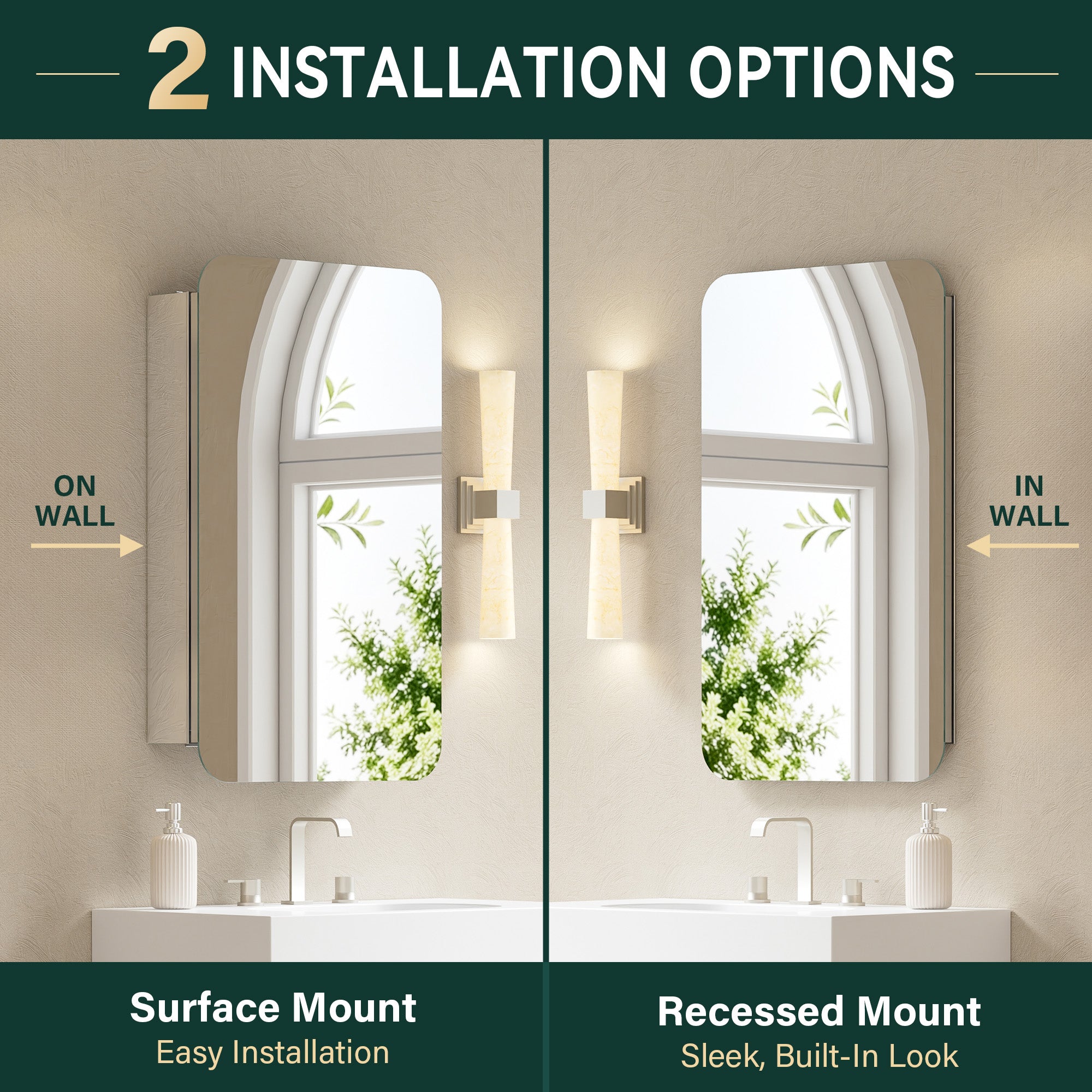 20 in. × 32 in. Aluminum Mirror Medicine Cabinet with Reversible Door Swing, Recessed or Surface Mount, Adjustable Shelves