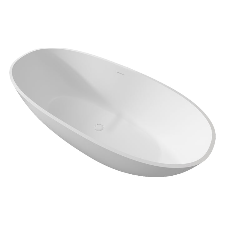 Stone Resin Solid Surface Flatbottom Free-Standing Bathtub with Centre Drain in Matte White