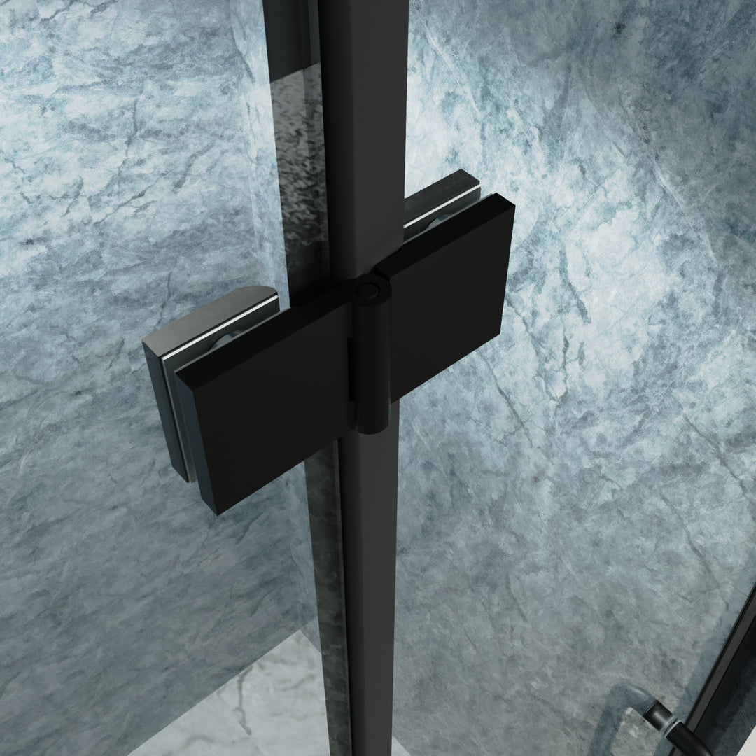 30" W x 72" H Folding Shower Door Matte Black Semi-Frameless Hinged Shower Door with Handle
