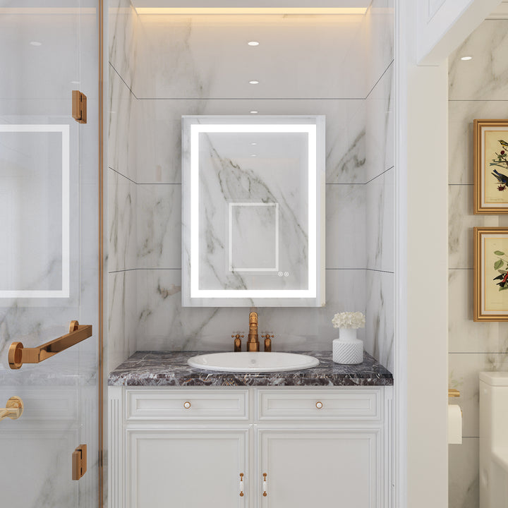 24 in. W x 32 in. H Rectangular Frameless Anti-Fog LED Light Bathroom Vanity Mirror in Aluminum