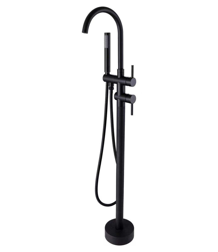 2-Handle Free Standing Floor Mount Bathroom Tub Faucets with Handheld Shower in Matte Black