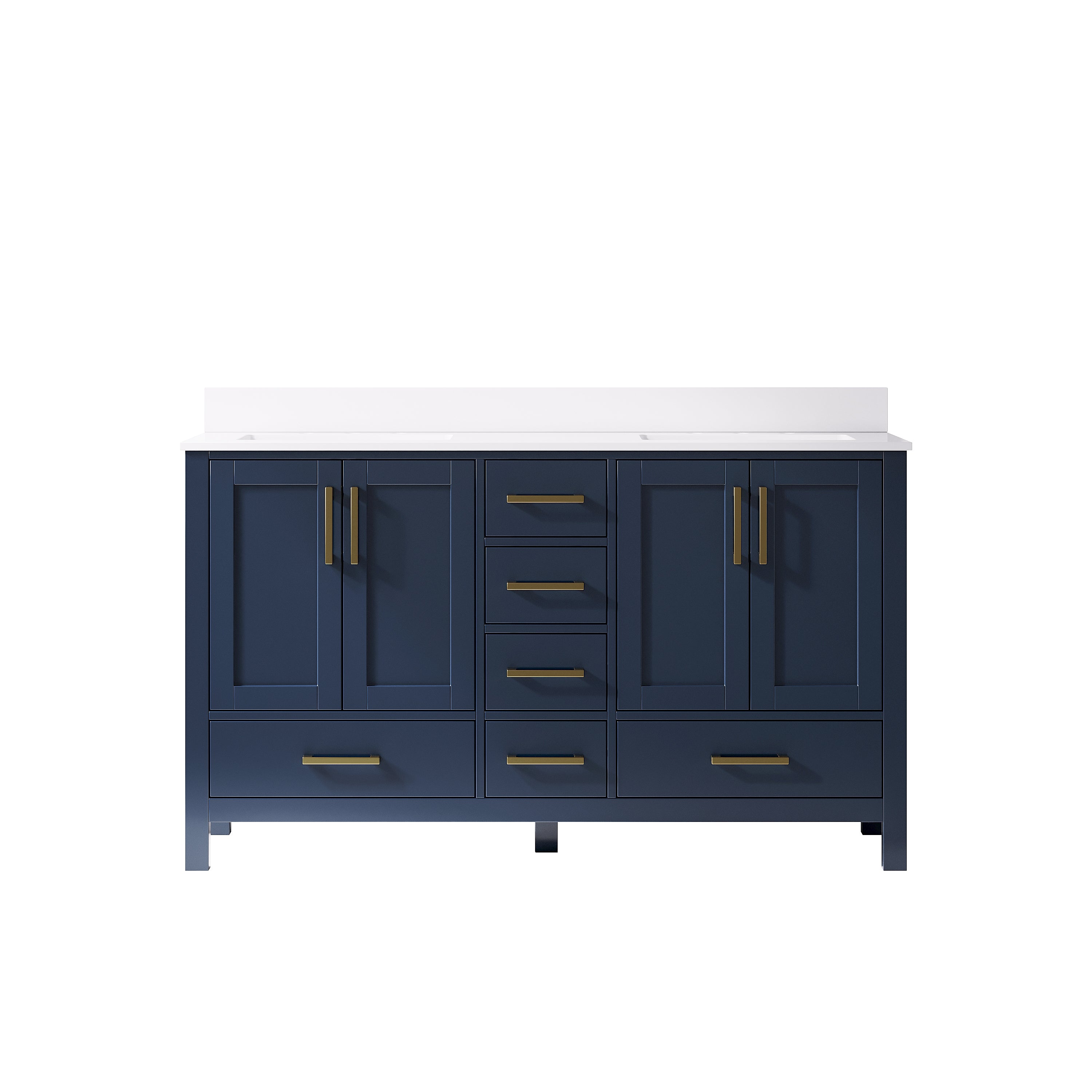 60 Inch Freestanding Solid Wood Bathroom Vanity with Carrara Cultured Marble Top, 4 Soft-Close Doors & 6 Dovetail Drawers, Navy Blue