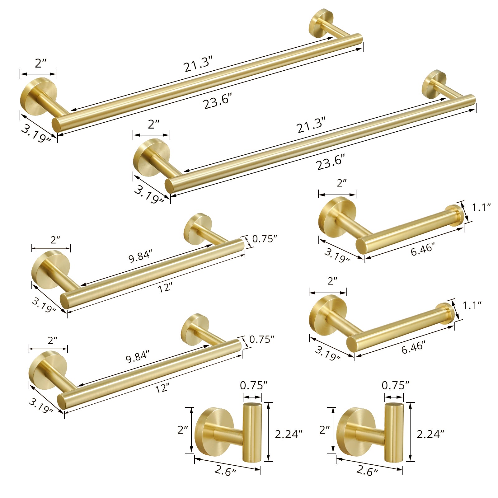 Minimalist 8-Piece Bathroom Accessories Set, Durable 304 Stainless Steel with Hidden Mount Design