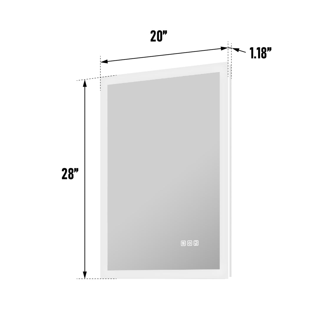 20 in. W x 28 in. H LED Light Mirror Rectangular Fog Free Frameless Bathroom Vanity Mirror