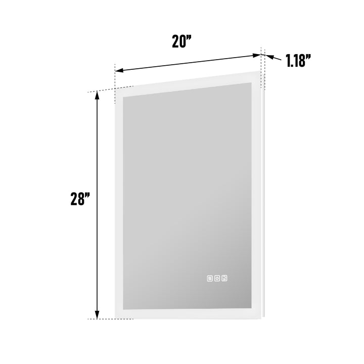 20 in. W x 28 in. H LED Light Mirror Rectangular Fog Free Frameless Bathroom Vanity Mirror