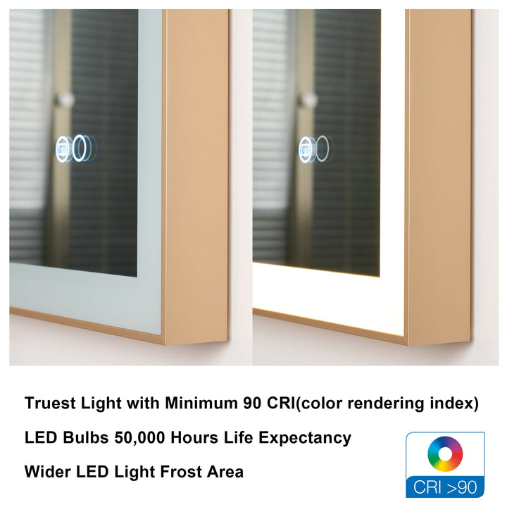 60 in. W x 28 in. H Aluminium Framed Rectangular LED Light Bathroom Vanity Mirror in Gold
