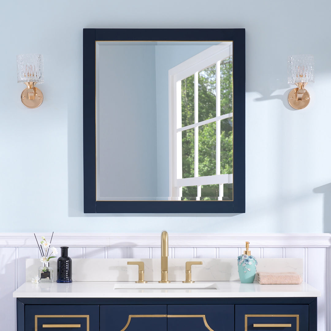 28 in. W x 32 in. H Framed Rectangular Beveled Edge Bathroom Vanity Mirror