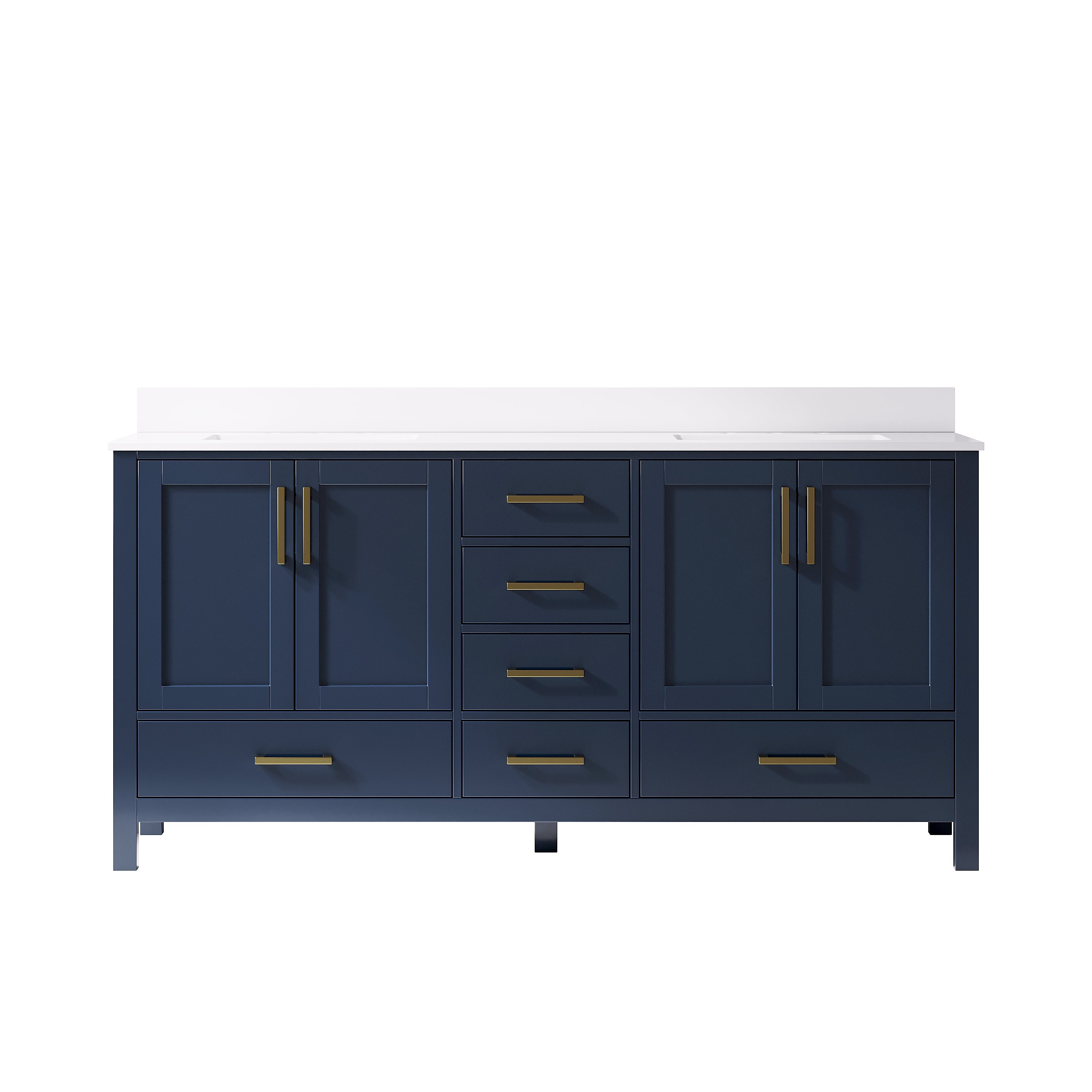 72 Inch Freestanding Solid Wood Bathroom Vanity with Carrara Cultured Marble Top, 4 Soft-Close Doors & 6 Dovetail Drawers, Navy Blue