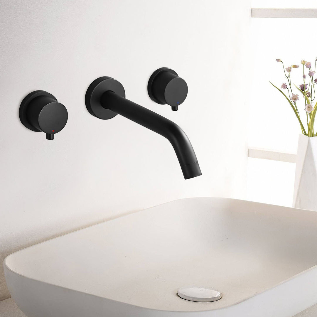 2-Handle Wall Mount Bathroom Faucet with Level Handles in Matte Black