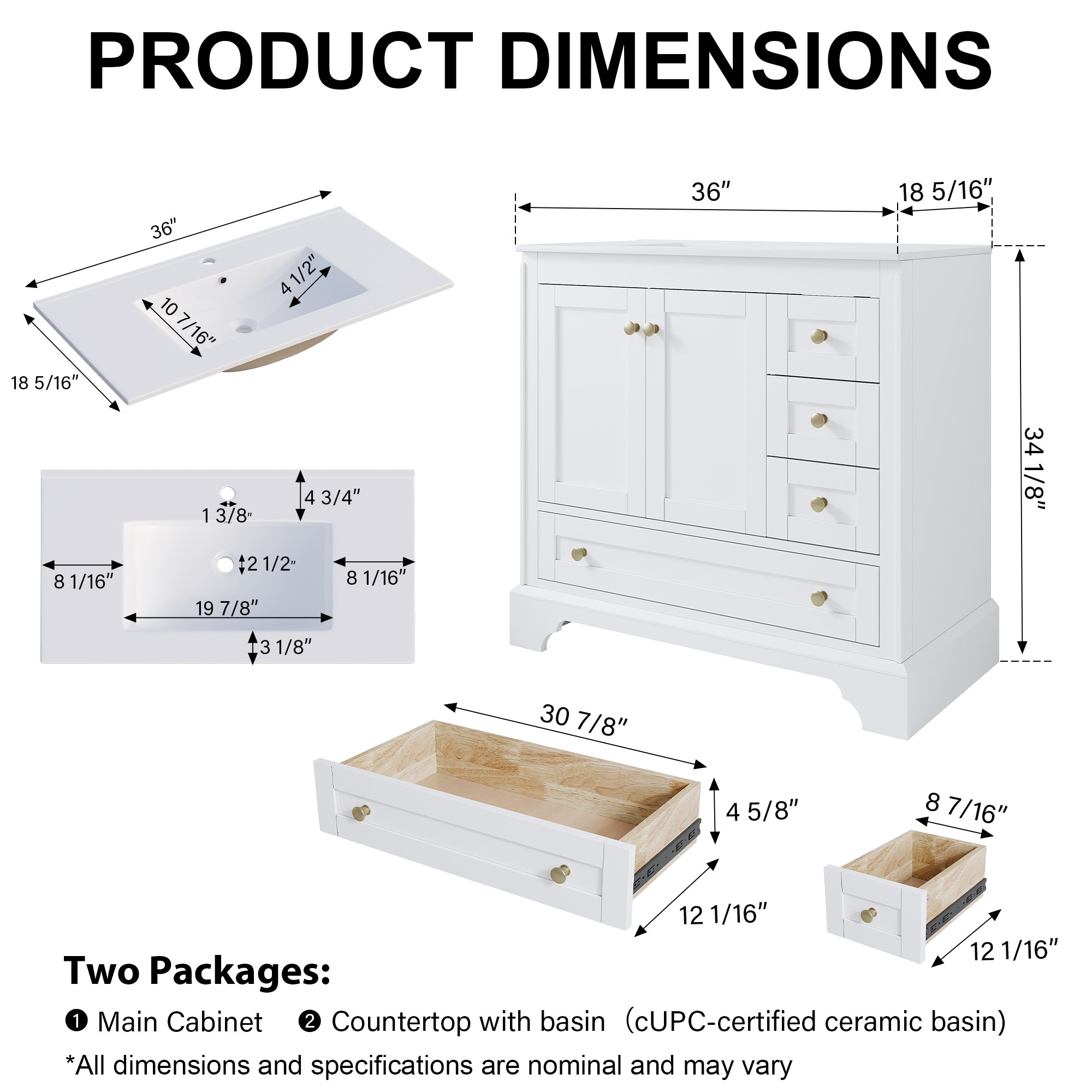 36 inch Bathroom Vanity with Sink Combo Set, Solid Wood Bathroom Storage Cabinet with Soft-Closing Doors, White