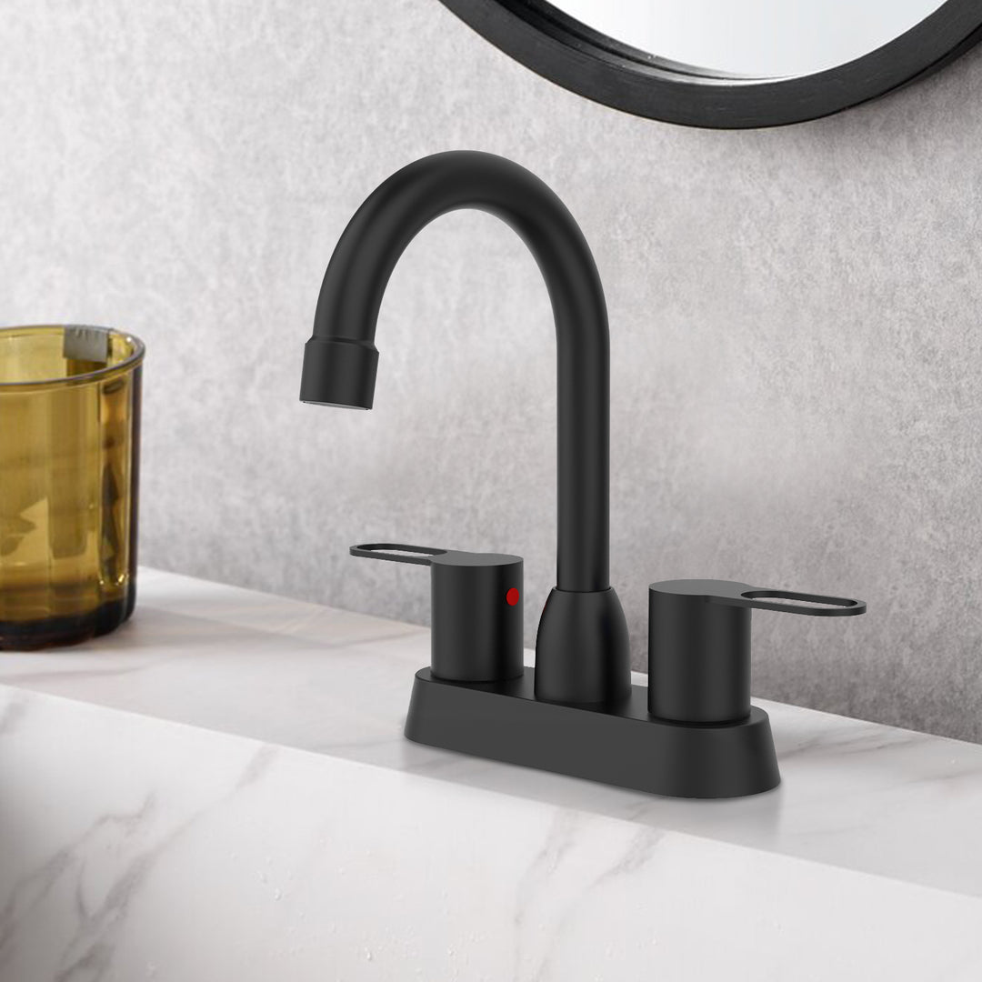 2-Handle 360 Degree High Arc Swivel Spout Centerset 4 Inch Vanity Faucet RV Bathroom Faucet