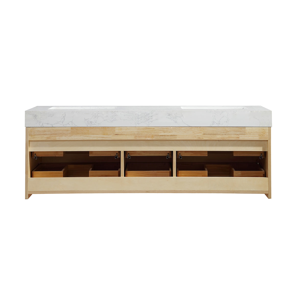 60" Modern Floating Maple Wood Bathroom Vanity Cabinet with LED Light and Double Basin