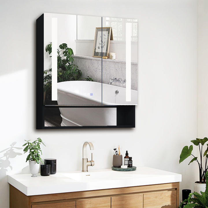 30" W x 32" H Bathroom Mirror Medicine Cabinet with Lights Double Door Recessed or Surface Mount,Defog