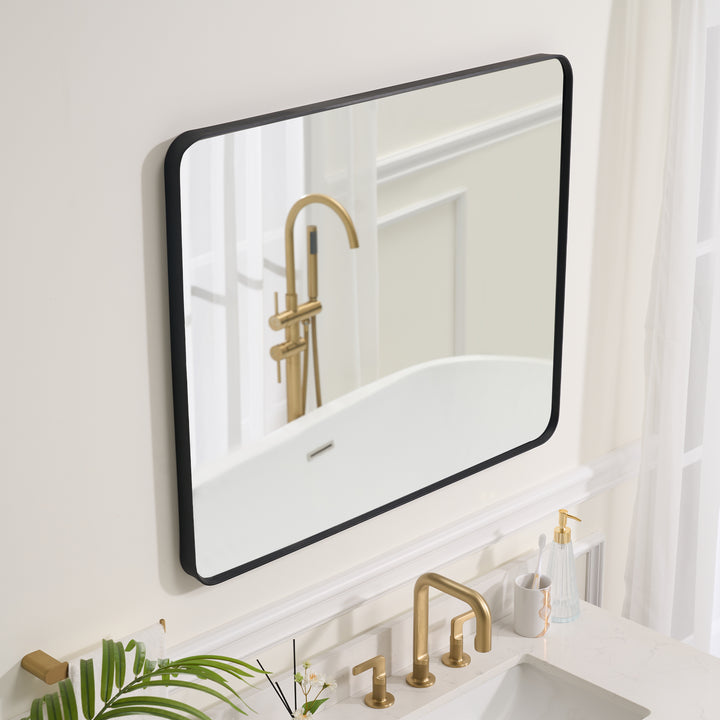 30-in W x 36-in H Black Rectangular Framed Bathroom Vanity Mirror