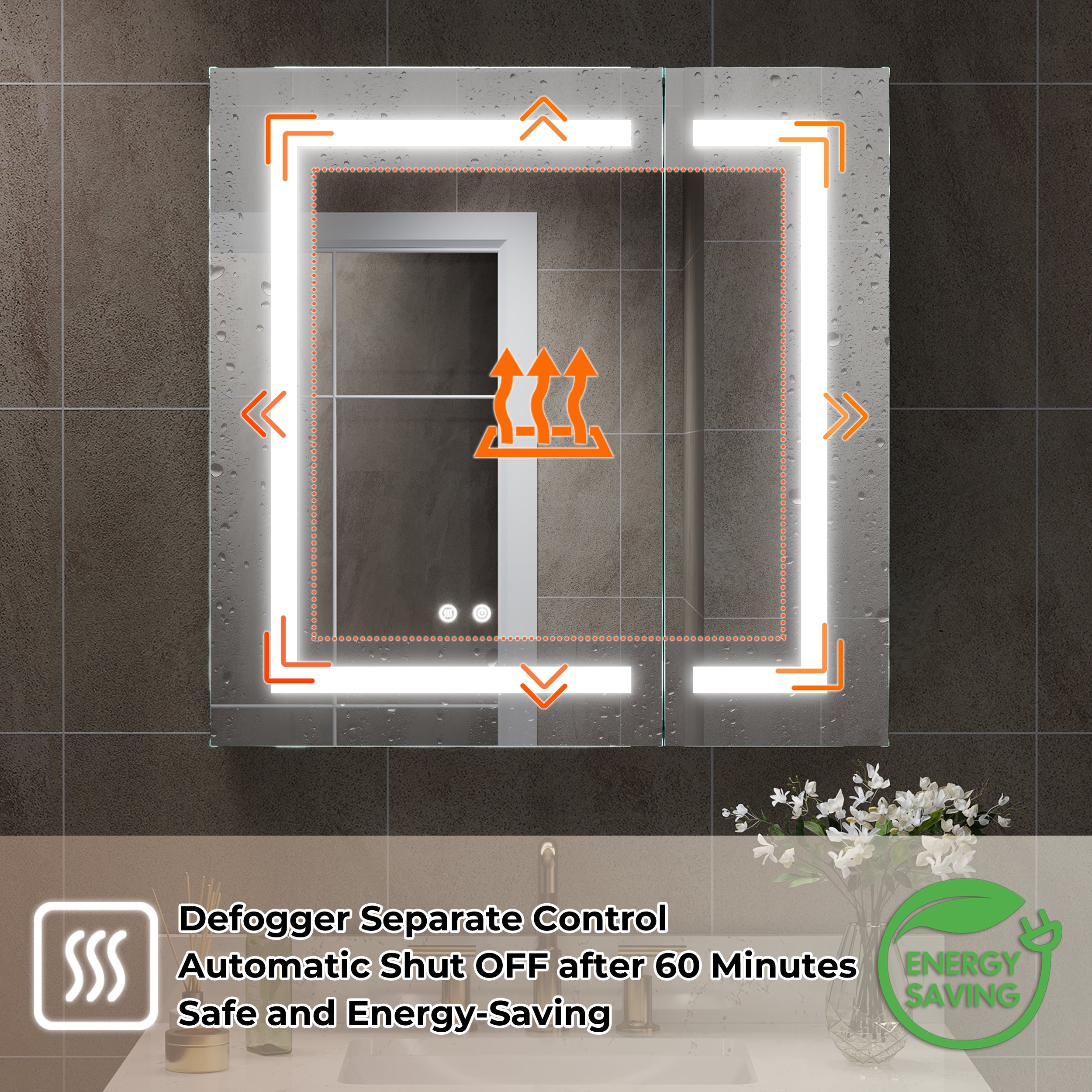 30 in. x 30 in. Lighted LED Surface/Recessed Mount Mirror Rectangle Bathroom Medicine Cabinet with Outlet