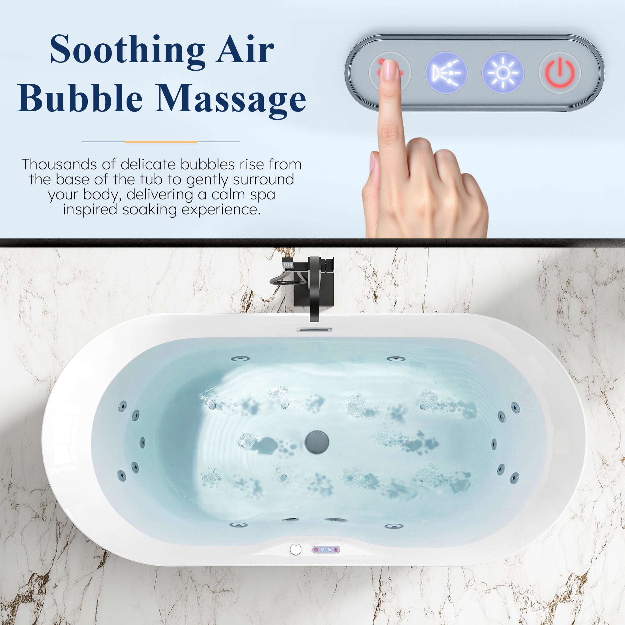 72 in. x 34 in. Acrylic Freestanding Whirlpool & Air Bubble Heated Bathtub with LED Control Panel, Water Jets, Drain & Overflow, Glossy White