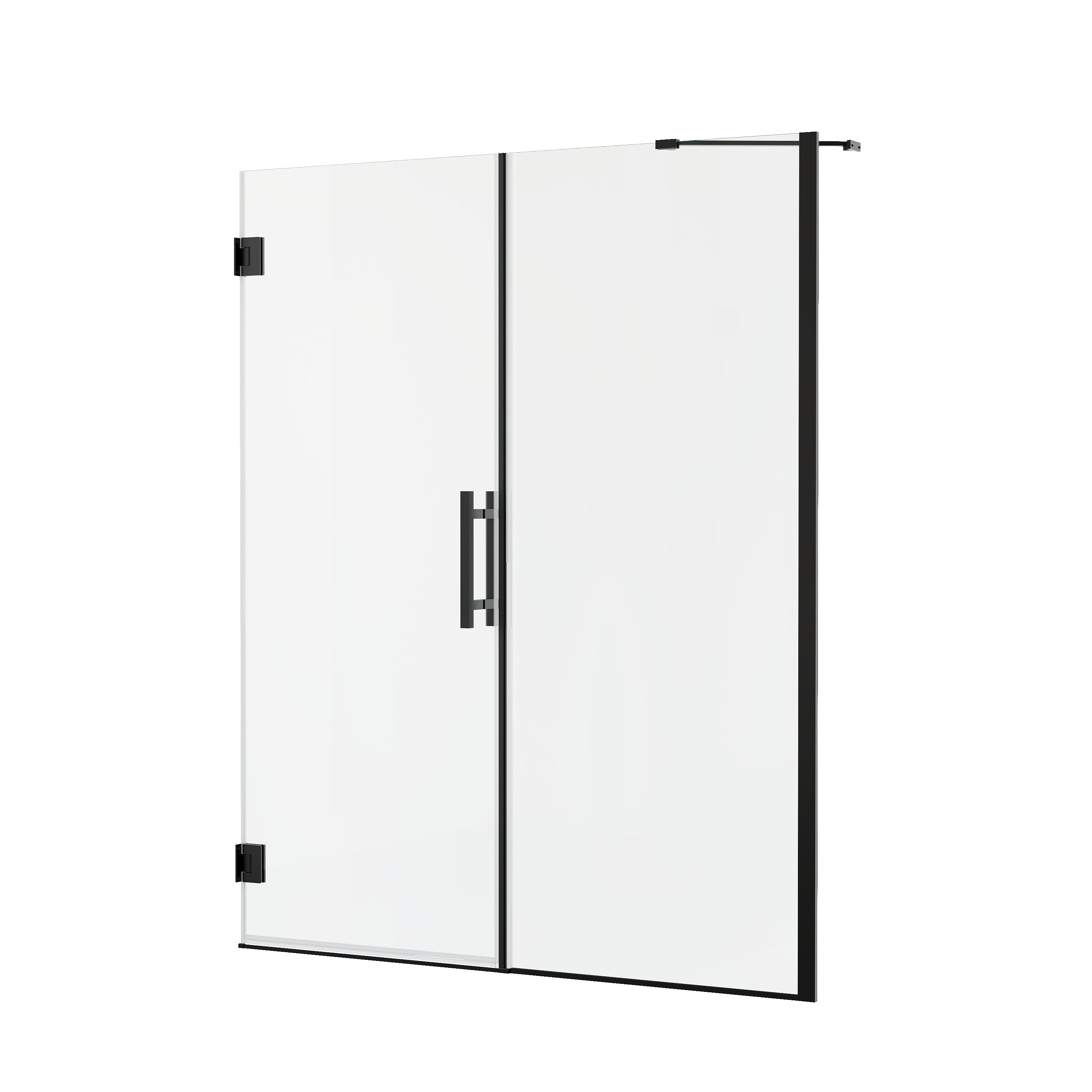 59–60 in. W x 72 in. H Frameless Hinged Shower Door with 3/8" Clear Tempered Glass and Fixed Glass Panel, Includes Support Bar
